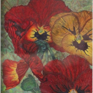 Herbst, Stiefmütterchen, Blumen, Buntstift, original Kunstwerk, handgemachte Kunst