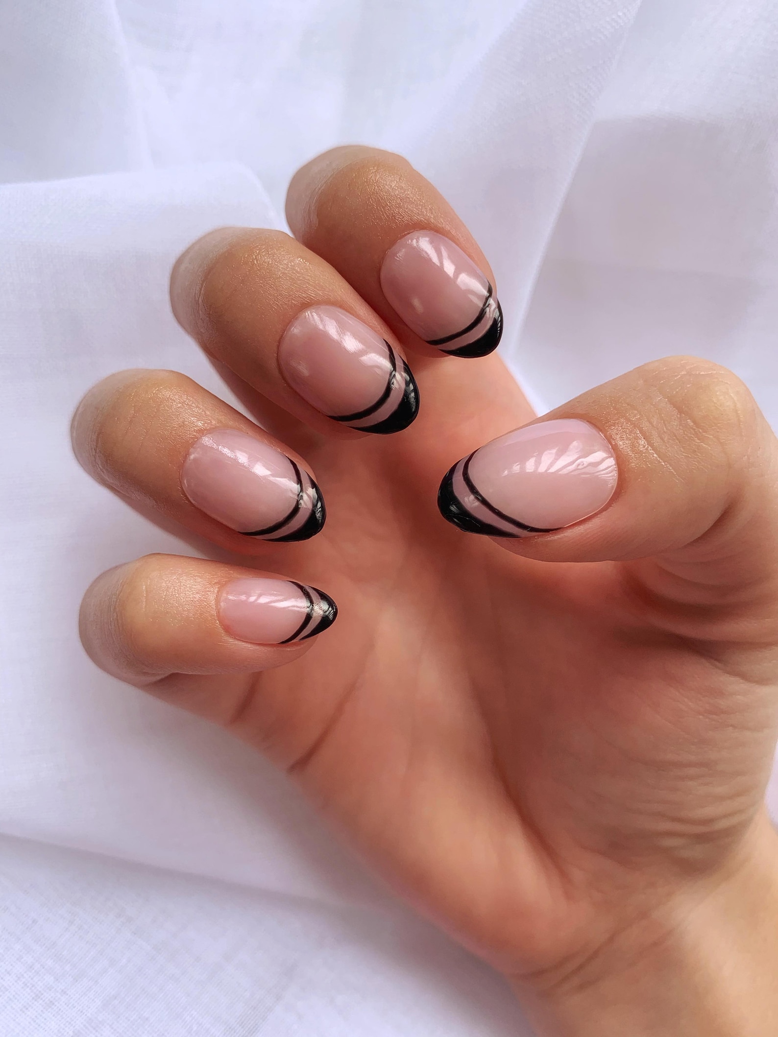 Black French Tips Short Almond Black French