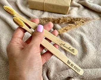 Biodegradable Bamboo Toothbrush, Personalized tooth brush with name, Eco Friendly, Wood Toothbrush, small Gift for Him, small Gift for Her