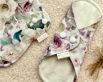 Organic Bamboo Cloth Pads, Reusable Floral Sanitary Pads, Zero Waste