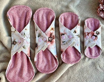Organic Bamboo Cloth Pad Starter Pack: Floral Reusable Sanitary Napkins