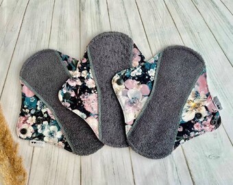 3 PACK Organic Bamboo Cloth Pads: Reusable Floral Panty Liners