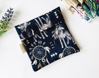 Wolf Wet Dry Bag for Cloth Pads, Panty liners Wet Bags, Nursing pad bag, Gift for Teenager Girls, Birthday Gift for Her, Gift under 15