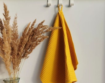 Natural kitchen towel Mustard yellow, Tea towel personalized, Organic cotton tea towel, Soft dishtowel, Kitchen towel gift, Monogramed towel