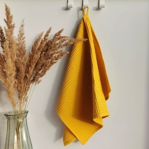 Natural kitchen towel Mustard yellow, Tea towel personalized, Organic cotton tea towel, Soft dishtowel, Kitchen towel gift, Monogramed towel image 1
