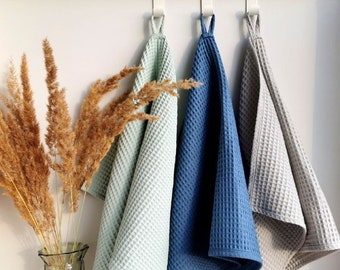 Cotton kitchen gift towels, Eco Tea towel, Soft waffle hand towel, Organic cotton towel, Personalized dish towel available in 7 colors
