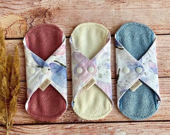 Organic bamboo cloth pads SET of 3, Reusable menstruating pads, Panty liners, sanitary pads - all sizes available, Zero Waste pads