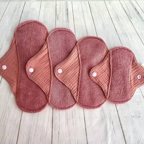 4 Pack Organic Cloth Pads, STARTER PACK, Reusable Leakproof wings Menstrual Sanitary Napkins, Incontinence pads, Zero waste women gift