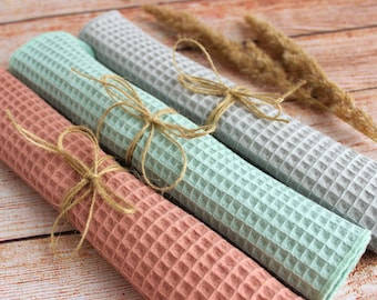 Organic Cotton Waffle Kitchen Towels: Reusable Unpaper Towels, Set of 5
