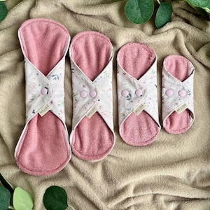 Reusable Cloth Pad set of 4, STARTER PACK, Soft bamboo, Reusable Leakproof Menstrual Sanitary Heavy Napkins, Zero waste women gift