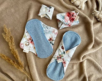 Reusable Cloth Pads Set: Organic Bamboo, Floral Print, Zero Waste