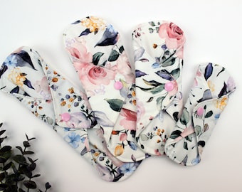 Organic Bamboo Cloth Pad Starter Set: Floral Reusable Sanitary Pads