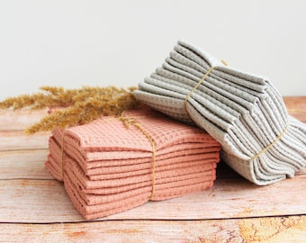 Organic Cotton Waffle Reusable Wipes: Eco-Friendly Kitchen Towels, Set of 5