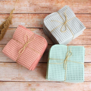 Panos de prato de algodão natural | Conjunto de 5,6,8,10 panos de prato waffle | Toalha de papel reutilizável | Nova casa | Cozinha ecológica | Sustentável