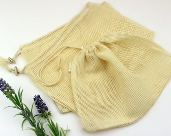 ORGANIC cotton mesh wash bag for Reusable cloth pads, panty liners, Cotton Rounds and Nursing Pads or FOOD products - 3 sizes