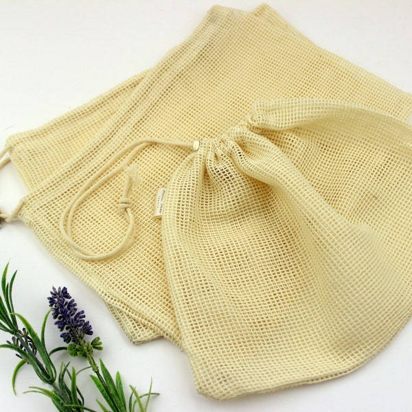 ORGANIC cotton mesh wash bag for Reusable cloth pads, panty liners, Cotton Rounds and Nursing Pads or FOOD products - 3 sizes