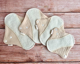 Set of 4 Organic menstruating pads, Starter pack, Reusable cloth pads cotton, EXTRA SOFT bamboo panty liners - all sizes available