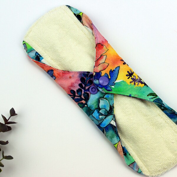 Reusable sanitary pad Bamboo, Overnight pad 12", Cotton organic menstruating pads, Period pads, Zero waste, Floral cloth pads