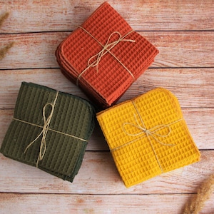 Organic Cotton Waffle Dish Cloths: Reusable Unpaper Towel Set