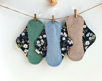 3 Pack Organic Bamboo Reusable Cloth Pads: Floral Print Sanitary Napkins