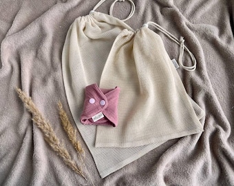 ORGANIC cotton mesh wash bag for Reusable cloth pads, panty liners, Cotton Rounds and Nursing Pads or FOOD products - 3 sizes