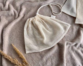 Reusable Organic Cotton Mesh Bag | Wash Bag for Cloth Pads, Baby Items & Toiletries | Eco Storage Pouch | 3 Sizes