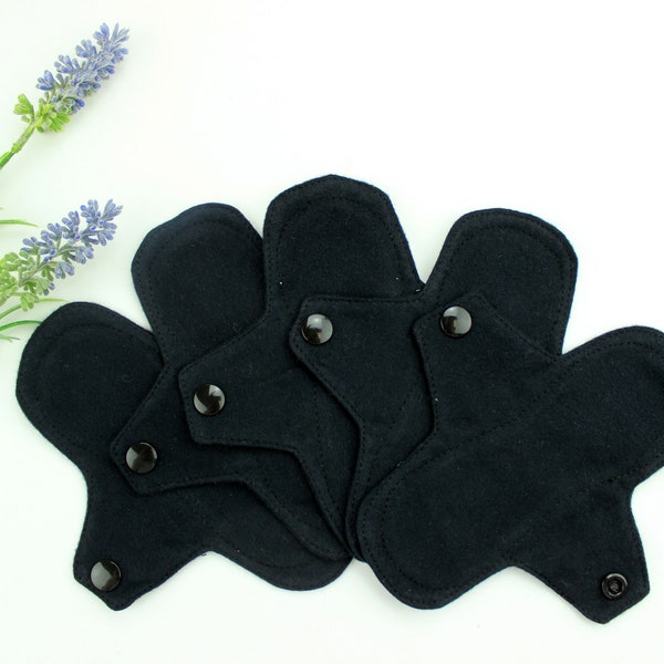 5 PACK black panty liners, Organic cotton Reusable Sanitary Napkins, Soft flannel cloth pad set, Zero Waste, eco friendly
