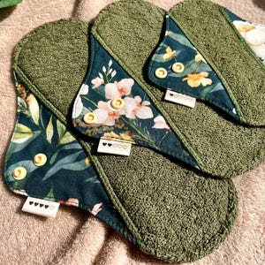 3 Pack Reusable sanitary cloth pads, Organic menstruating pad - choose your size, Bamboo panty liners - ZERO WASTE