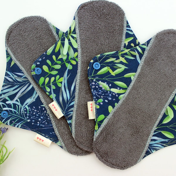 3 PACK Organic cloth pads, Reusable menstruating pads, Dark grey bamboo panty liners - all sizes available, Zero Waste pads