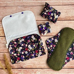 Sac de voyage pour serviettes hygiéniques en tissu avec 2 poches, sac réutilisable pour serviettes humides, sac de rangement pour serviettes hygiéniques, sac imperméable pour serviettes hygiéniques ou coussinets d'allaitement