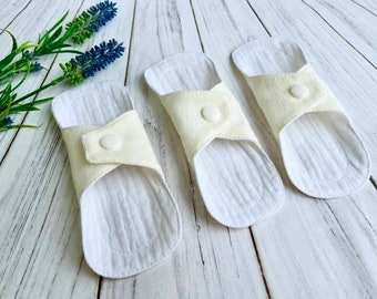 Organic Muslin Panty Liner Set: Reusable Cloth Pads, 6" Small