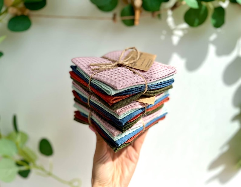Natural Cotton Dish Cloths Set | Reusable Waffle Unpaper Towels | Eco Friendly Kitchen Cloth | Sustainable Gift | Kitchen starter set