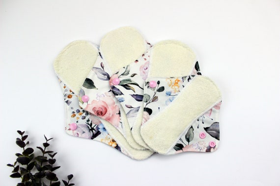 Organic Bamboo Cloth Pad Starter Set: Floral Reusable Sanitary Pads