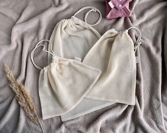 Organic Cotton Mesh Wash Bag for Reusable Cloth Pads | 3 Sizes | Eco-Friendly Laundry Bag | Zero Waste Storage Pouch