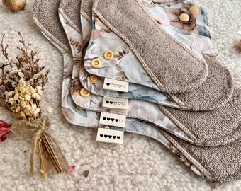 Organic Bamboo Cloth Pads Starter Pack: Floral Reusable Sanitary Napkins
