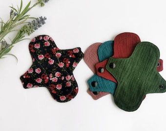 Reusable panty liner set for everyday usage, Organic cotton cloth pads, Dark SMALL Extra-thin  panty liners, ZERO WASTE gift for women