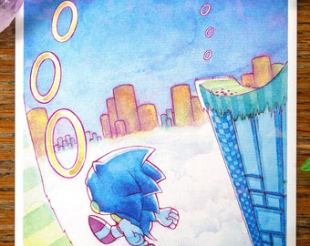 Sonic 2 Hilltop Zone Holographic Mini Print