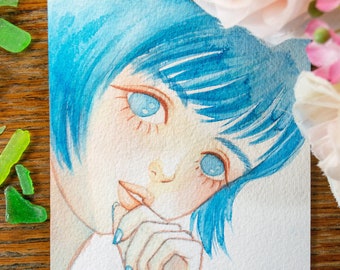 Blue Girl Original Watercolor Painting