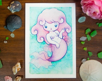 Purple Mermaid Original Watercolor Painting