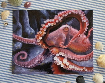 Pacific Giant Octopus // Digital Print on Linen Textured Cardstock