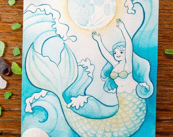 Turquoise Mermaid Original Watercolor Painting