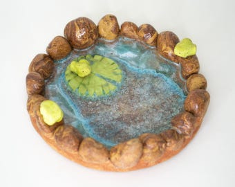Handmade Ceramic Frog Pond Trinket Dish