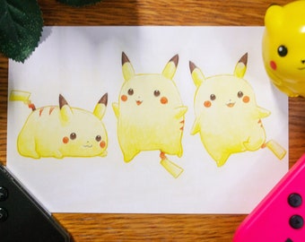 3 Pikachu Mini Print / Postcard