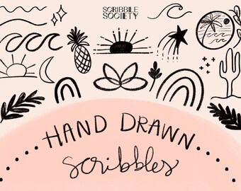 Digital Hand Drawn Doodle Sketchbook of Scribble Clipart For Canva, Photoshop, Digital Projects