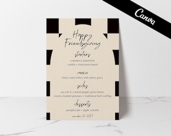 MENU Cena digitale, Ringraziamento, Giorno degli amici, Estetico, Quella ragazza, Di classe, Chic, Neutro, A scacchi, Ospite, Menu modificabile