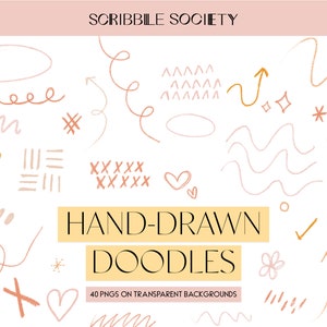 Digital Hand Drawn Doodles, Arrows, Sparkles, Scribbles and Planner Design Clipart For Photoshop, Canva