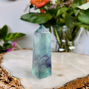 Grade AAA Phantom Rainbow Fluorite Tower, Green Purple Fluorite, 85g, Healing Crystal Home Decor