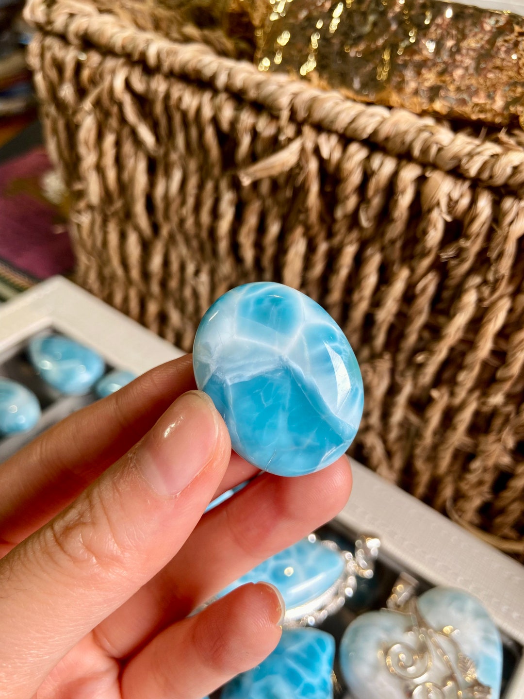 Natural Dominican larimar Natural Oval Larimar Cabochon Genuine Loose gemstone A