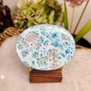 Grade AAA Natural Larimar Palmstone from  Dominican Republic, Blue Larimar, Manifestation Crystal 109g