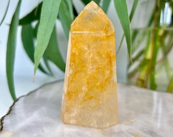 Torre de sanación dorada de grado AAA: cuarzo hematoide natural para máxima sanación, abundancia y alta frecuencia energética GHC33, 133 g